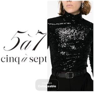 ‼️WOW‼️Cinq à Sept Black Sequin Blouse EUC‼️🎁🎁🎁🎁🎁🎁🎁🎁🎁